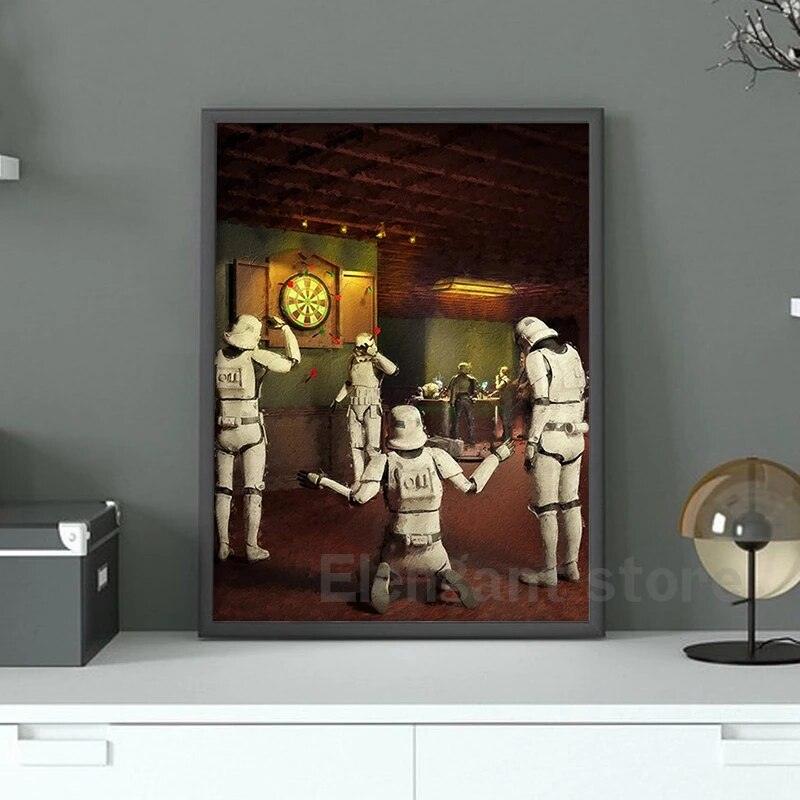 Star Wars MAN CAVE Art Print Storm Trooper Darts Oil Painting Poster