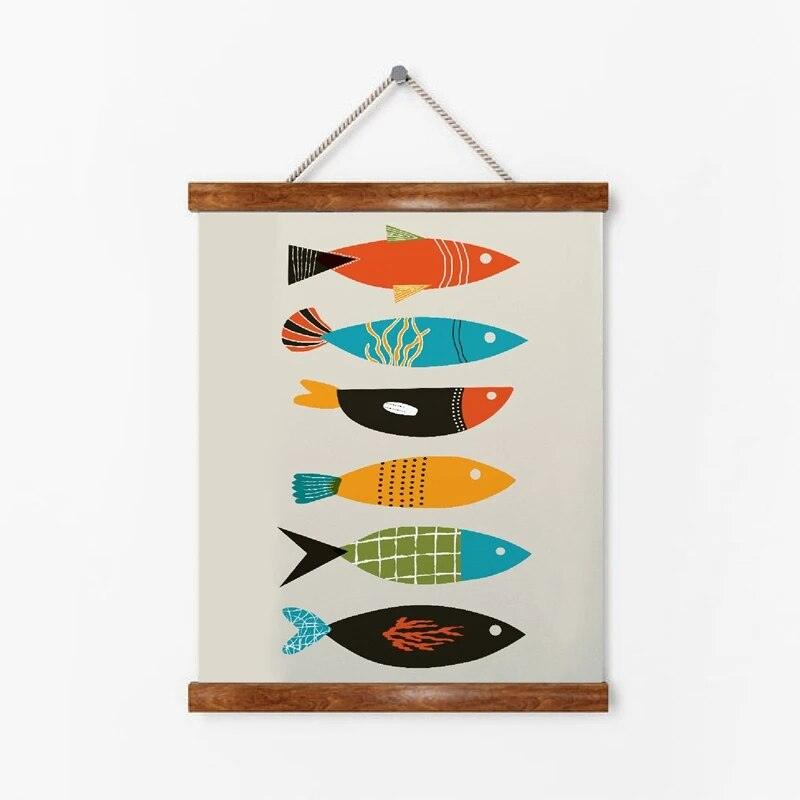 Mid Century Modern Abstract Canvas Prints Fish Poster Wall Art Decor,