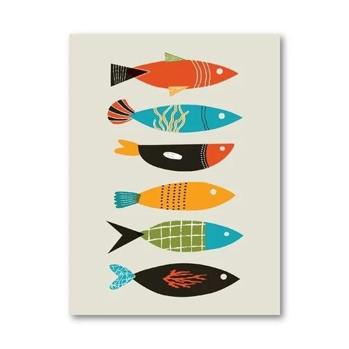 Mid Century Modern Abstract Canvas Prints Fish Poster Wall Art Decor,