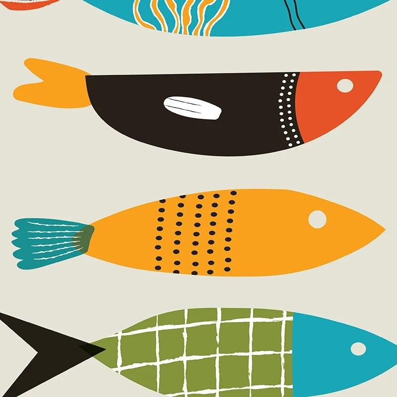 Mid Century Modern Abstract Canvas Prints Fish Poster Wall Art Decor,