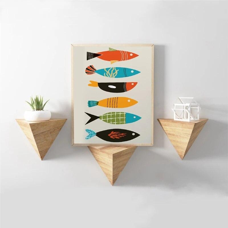 Mid Century Modern Abstract Canvas Prints Fish Poster Wall Art Decor,