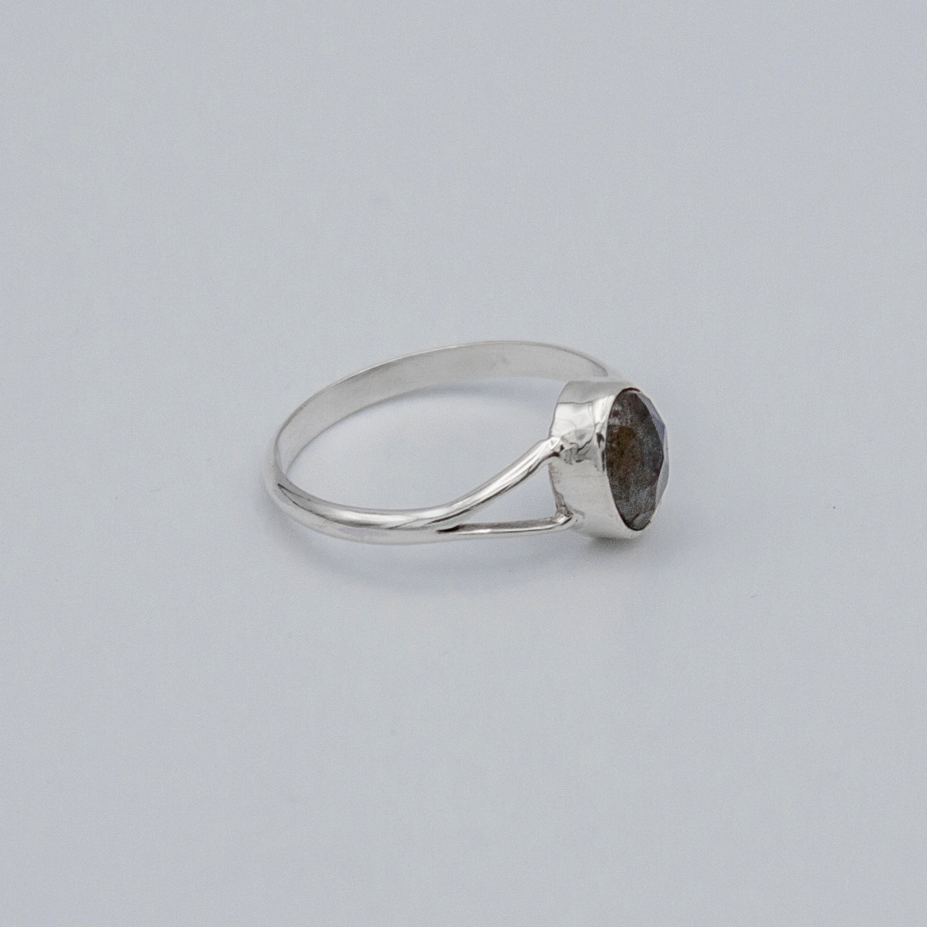 Oval Labradorite Bezel Split Shank Sterling Silver Ring