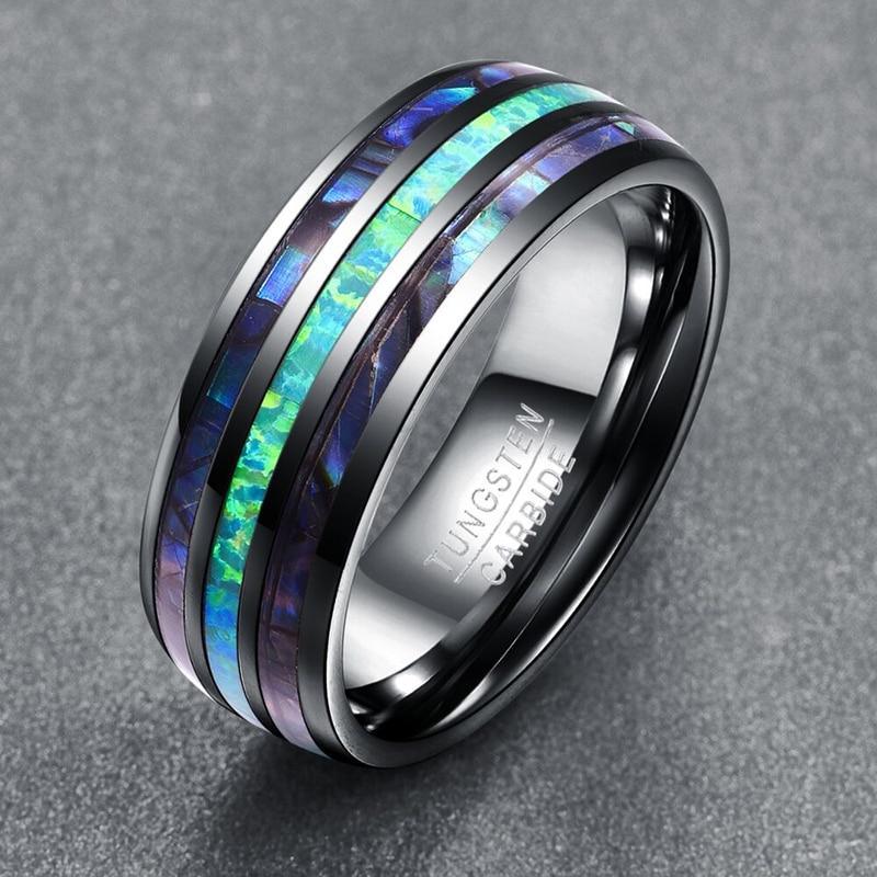 Blue Faux Opal Shell Inlay Tungsten Carbide Ring - MaxwellVerBeek.com