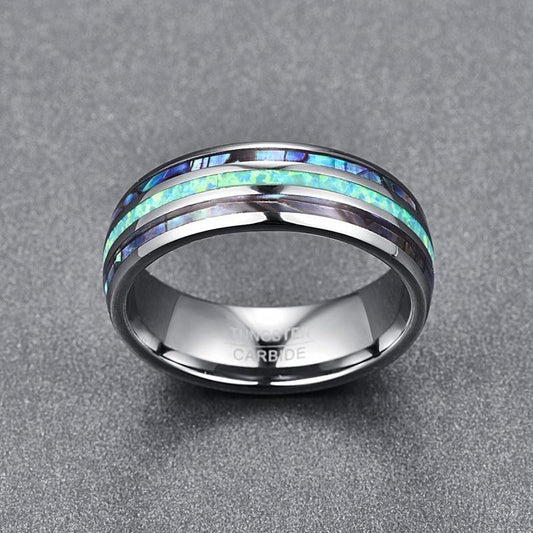 Blue Faux Opal Shell Inlay Tungsten Carbide Ring - MaxwellVerBeek.com