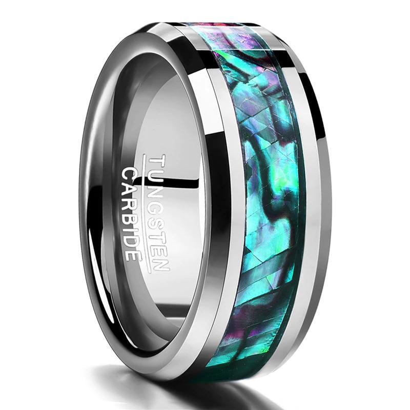 Abalone Shell Beveled Tungsten Carbide Ring - MaxwellVerBeek.com