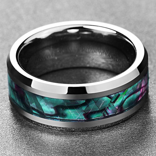 Abalone Shell Beveled Tungsten Carbide Ring - MaxwellVerBeek.com