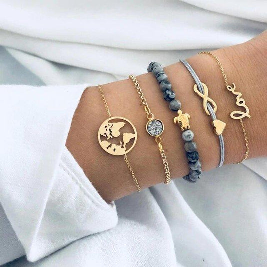 14K Gold Plating Save Our Ocean with Love & Peace Bracelet Set