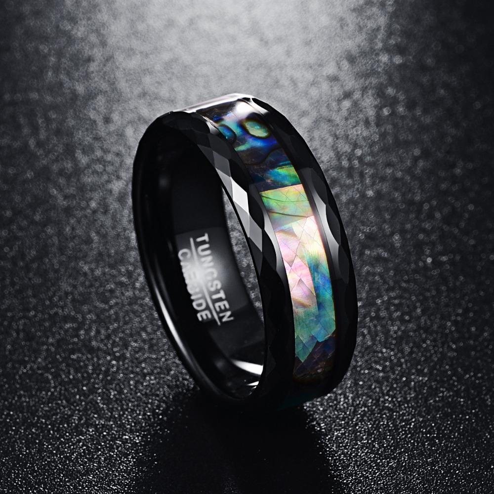 Black Polished Faceted Shell Tungsten Ring - MaxwellVerBeek.com