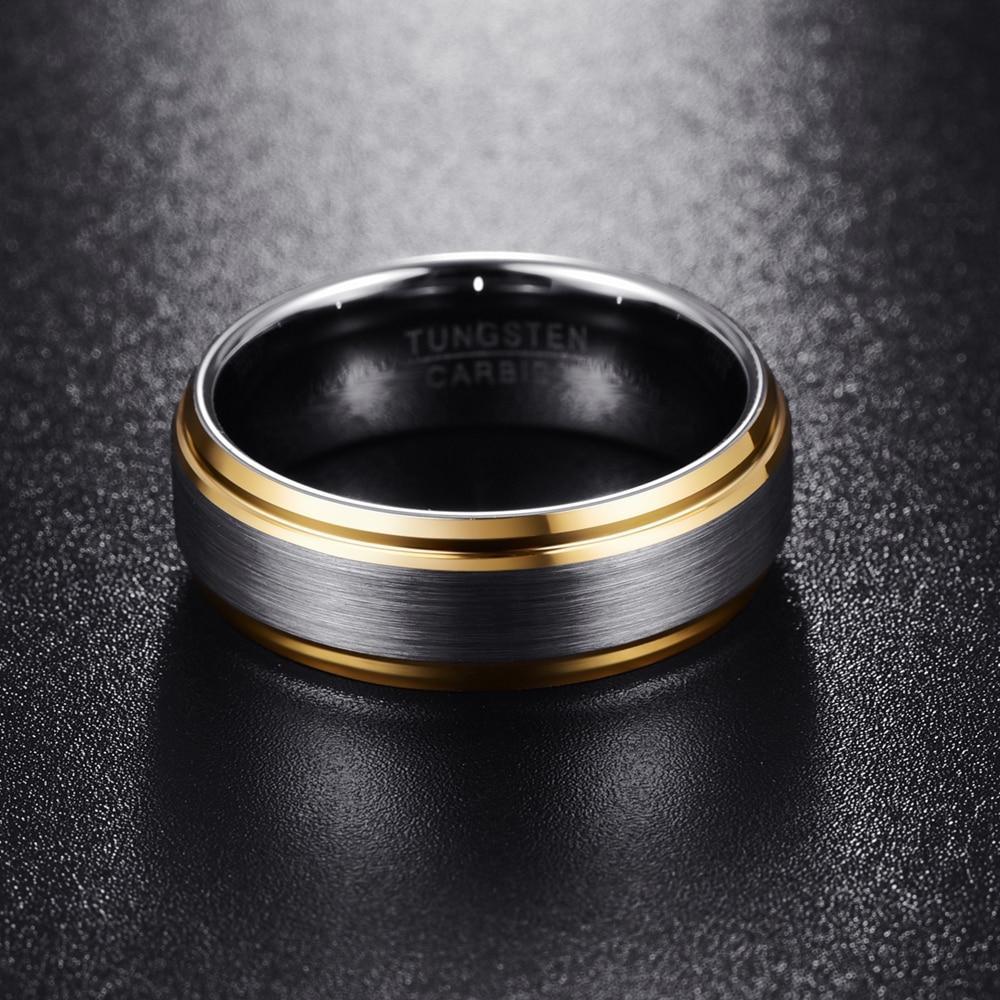 Brushed Silver with Gold Edge Tungsten Ring - MaxwellVerBeek.com