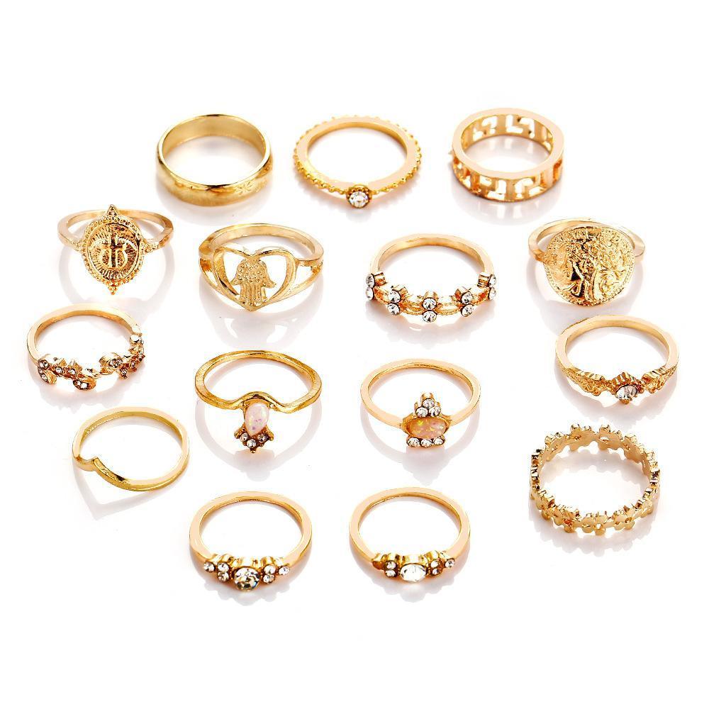 15 Piece Assorted Ring Set With Austrian Crystals 18K Gold Plated Ring in 18K Gold Plated ITALY Design