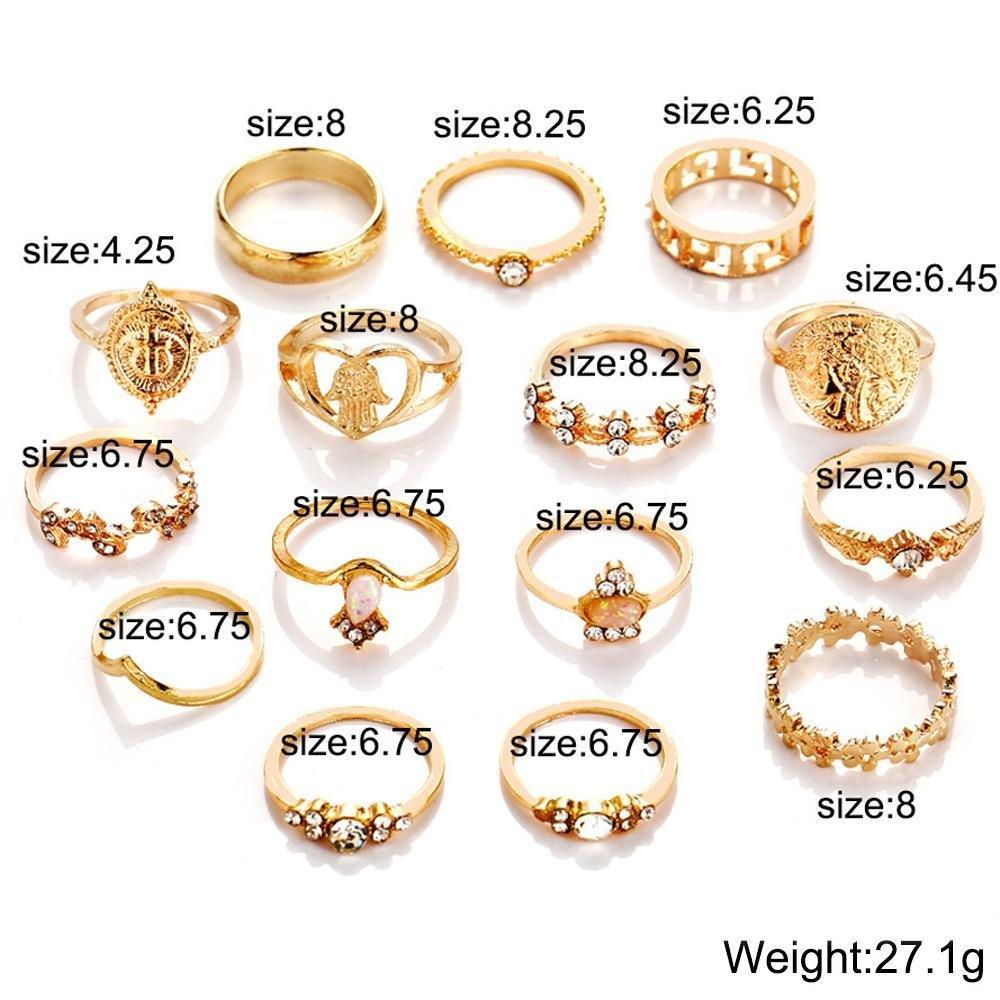 15 Piece Assorted Ring Set With Austrian Crystals 18K Gold Plated Ring in 18K Gold Plated ITALY Design