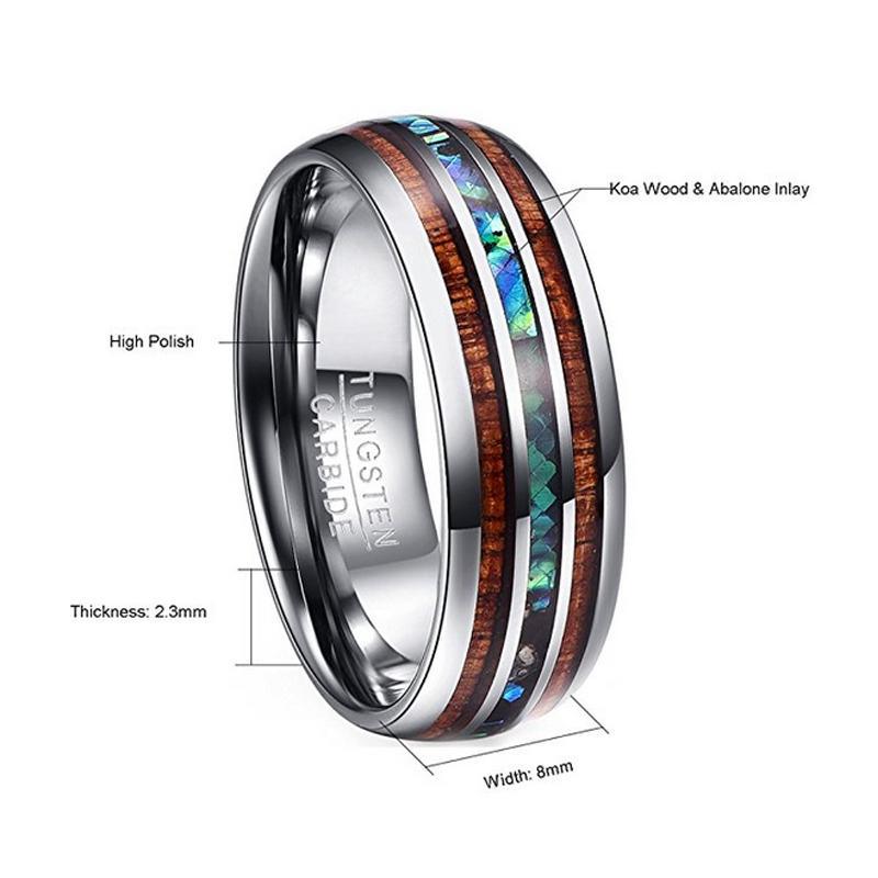 Koa Wood and Shell Tungsten Ring