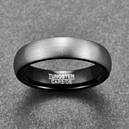 Brushed Silver and Black Tungsten Ring - MaxwellVerBeek.com