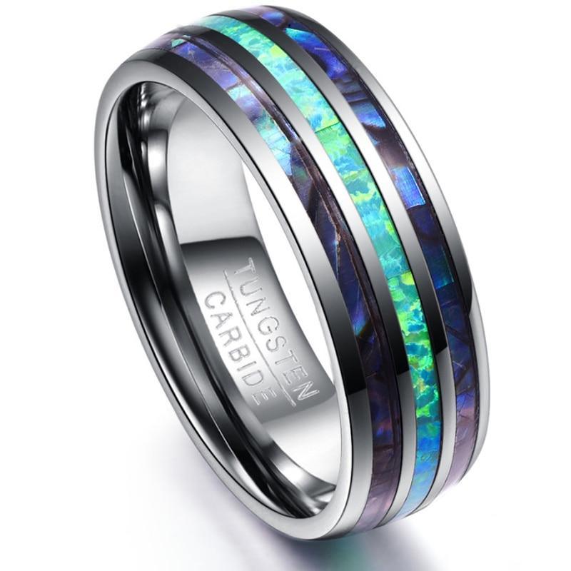 Blue Faux Opal Shell Inlay Tungsten Carbide Ring - MaxwellVerBeek.com