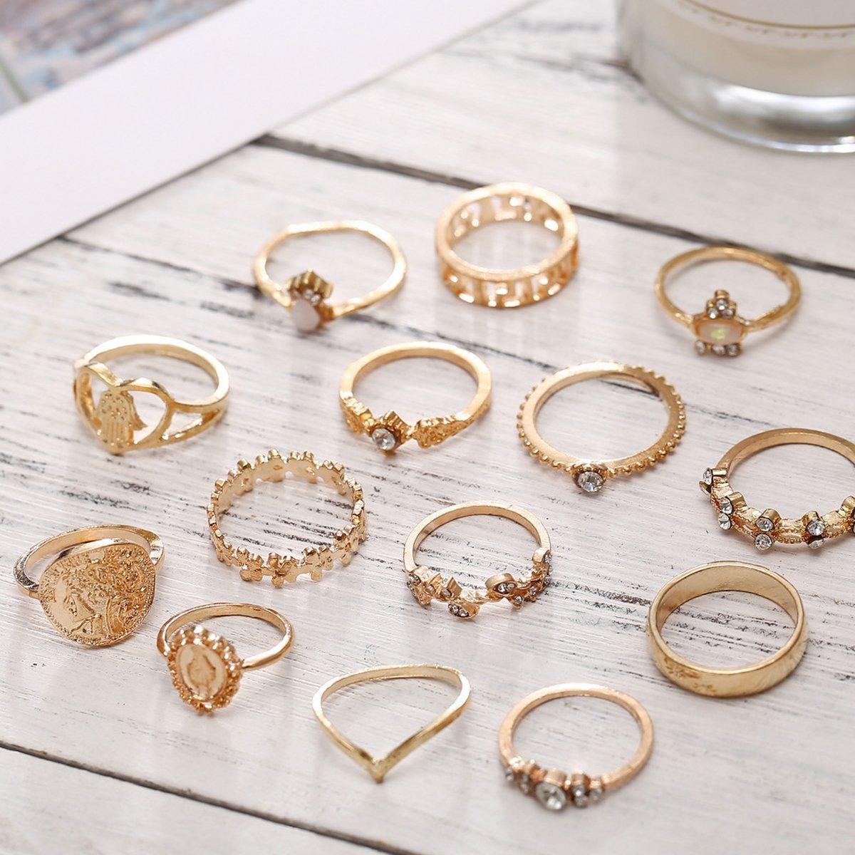 15 Piece Assorted Ring Set With Austrian Crystals 18K Gold Plated Ring in 18K Gold Plated ITALY Design