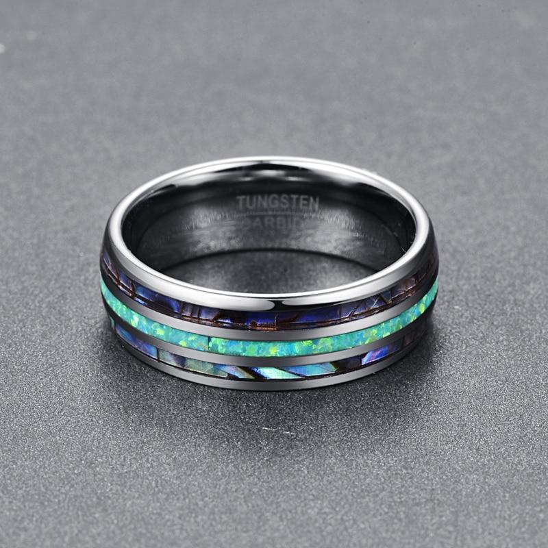 Blue Faux Opal Shell Inlay Tungsten Carbide Ring - MaxwellVerBeek.com