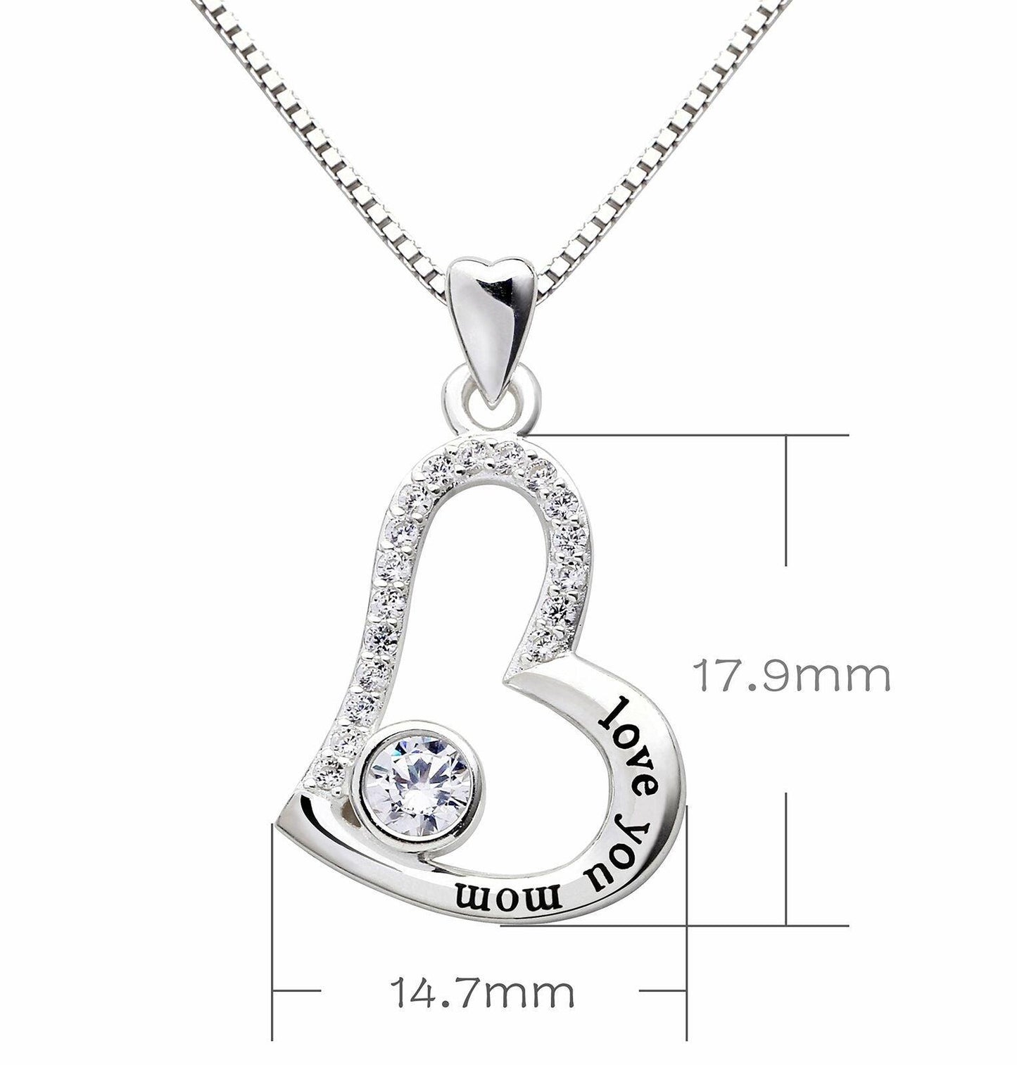 "I Love you MOM" Heart Necklace Embellished with  Crystals in 18K White Gold Plated