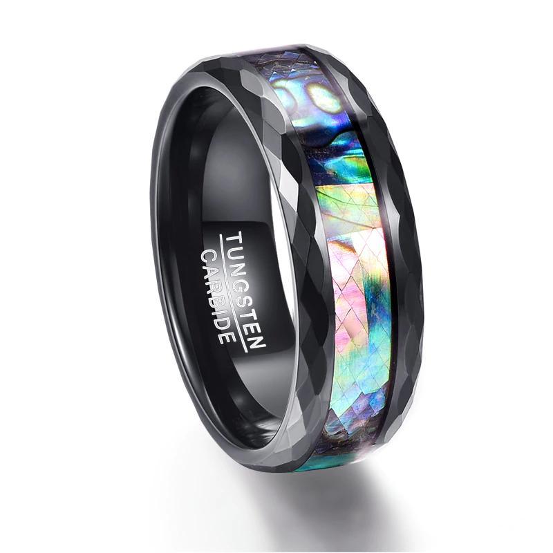 Black Polished Faceted Shell Tungsten Ring - MaxwellVerBeek.com