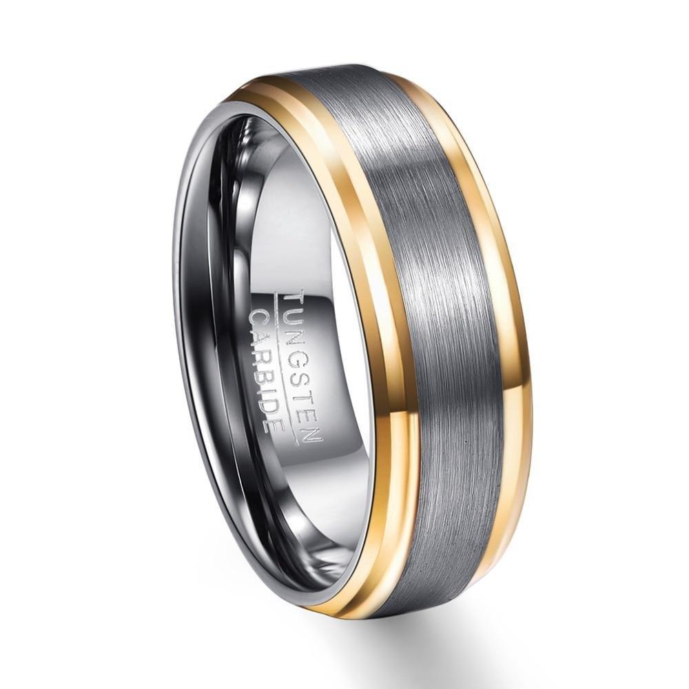 Brushed Silver with Gold Edge Tungsten Ring - MaxwellVerBeek.com