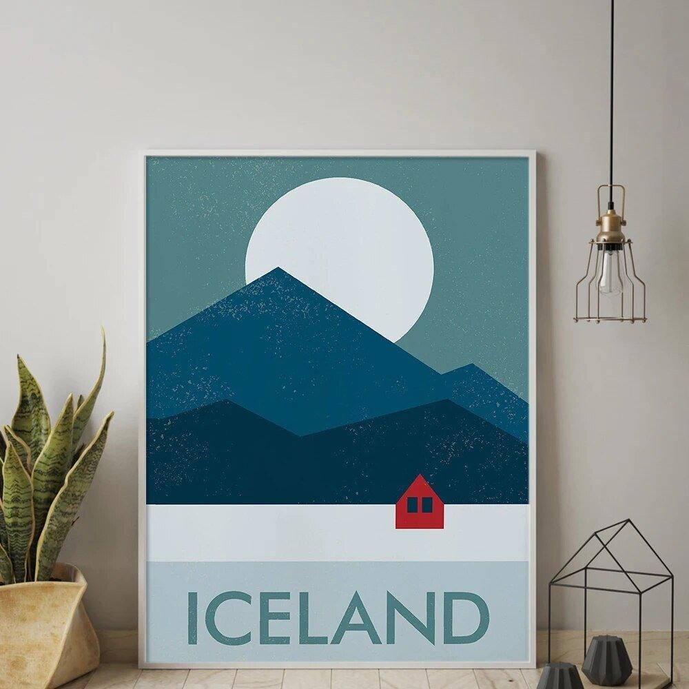 Canvas Painting Iceland Mid-Century Print Vintage Landscape Wall Art - MaxwellVerBeek.com