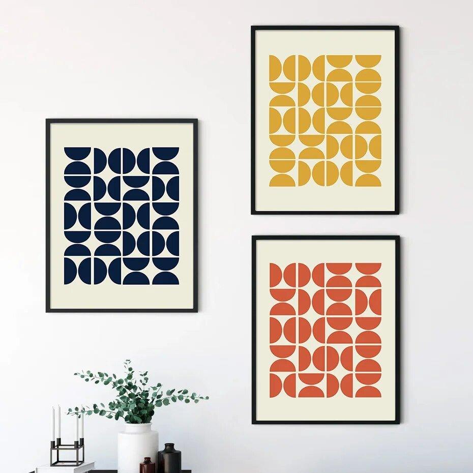 Abstract Geometric Orange Navy Yellow Mid Century Modern Posters Wall - MaxwellVerBeek.com