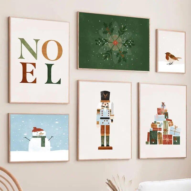 Christmas Tree Garland Snowman Wall Art Canvas Painting Nordic Posters - MaxwellVerBeek.com