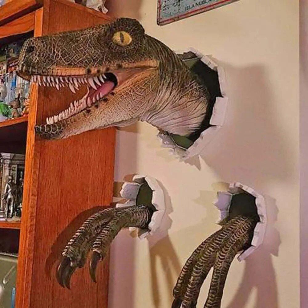 Dinosaur Wall Mounted Sculpture 3D Wall Bursting Hanging Dinosaur Head - MaxwellVerBeek.com