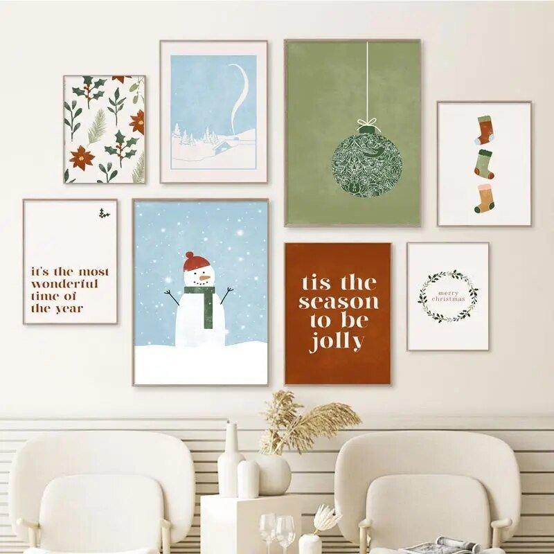 Christmas Tree Garland Snowman Wall Art Canvas Painting Nordic Posters - MaxwellVerBeek.com