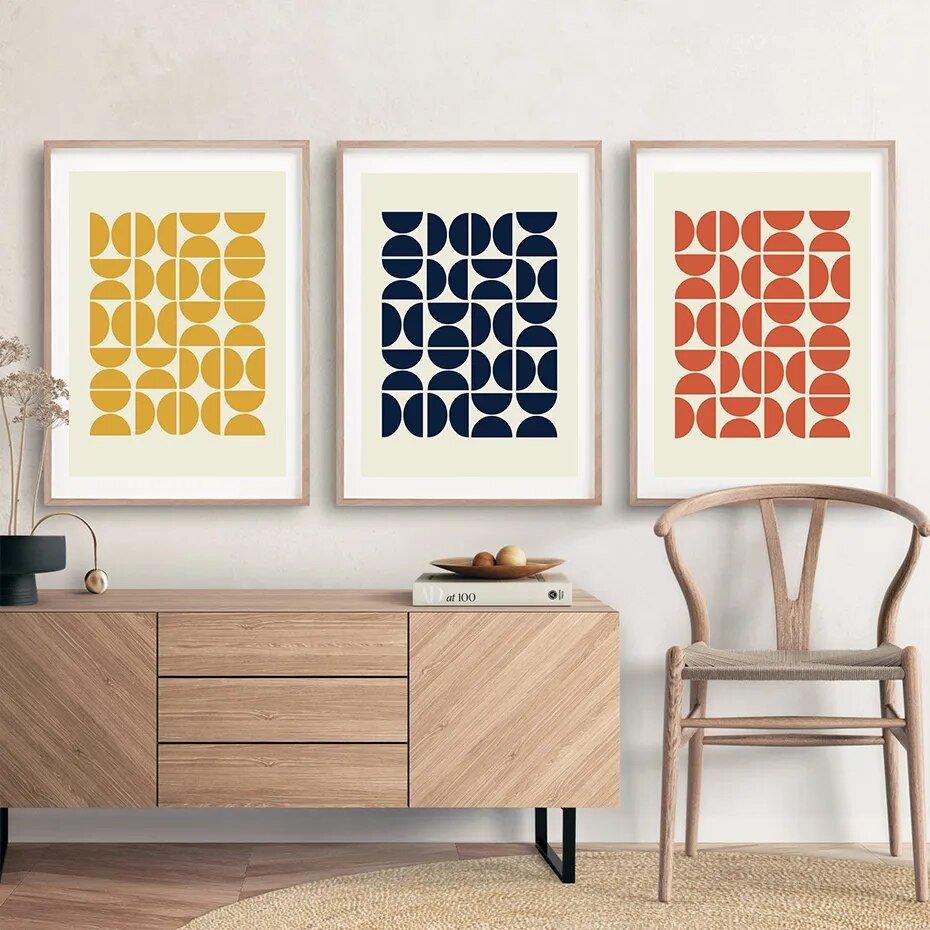 Abstract Geometric Orange Navy Yellow Mid Century Modern Posters Wall - MaxwellVerBeek.com