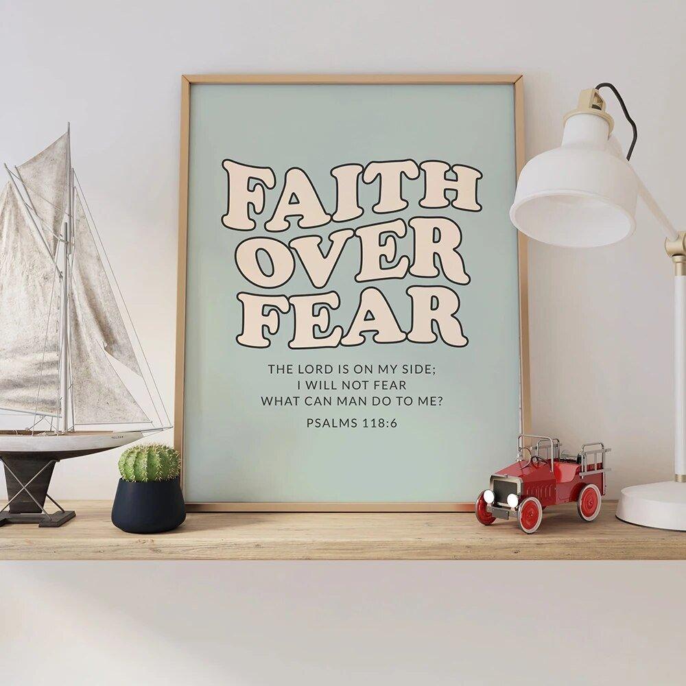 Bible Verse Poster and Prints Faith over Fear Retro Christian Quotes - MaxwellVerBeek.com