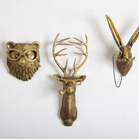 Antique Bronze Resin Animal Pendant Golden Deer Head Wall Storage Hook - MaxwellVerBeek.com