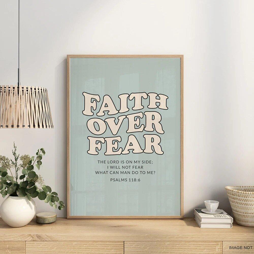 Bible Verse Poster and Prints Faith over Fear Retro Christian Quotes - MaxwellVerBeek.com