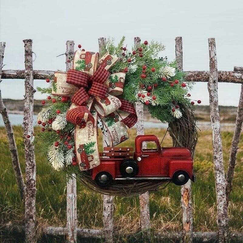 35CM Christmas Wreath Webbing Red Truck Outdoor Indoor Home Party Wall - MaxwellVerBeek.com