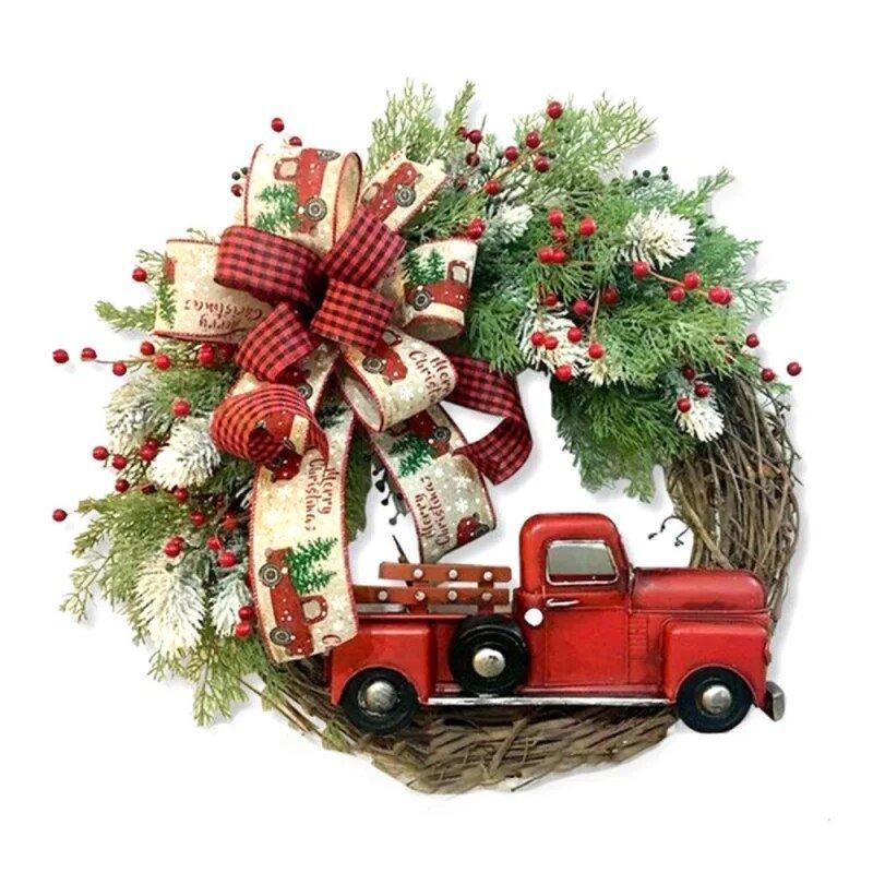 35CM Christmas Wreath Webbing Red Truck Outdoor Indoor Home Party Wall - MaxwellVerBeek.com