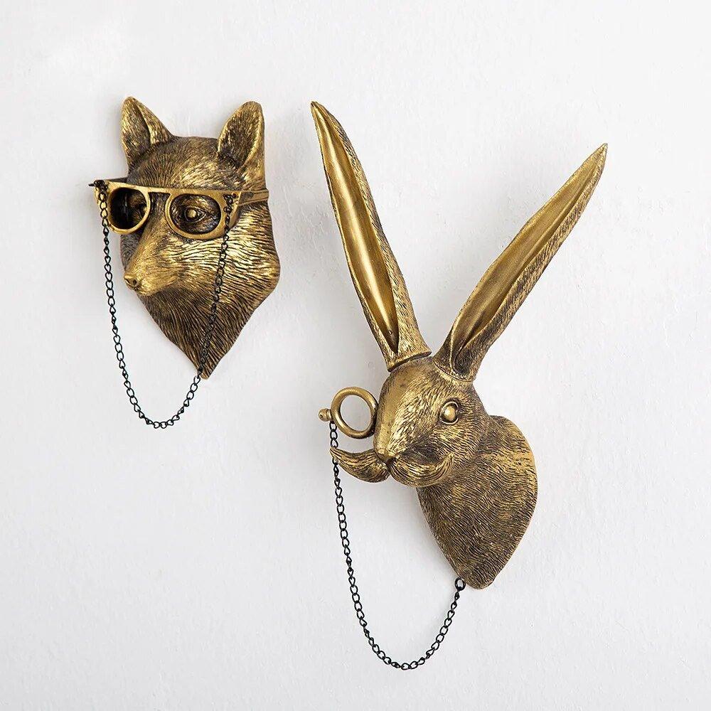 Antique Bronze Resin Animal Pendant Golden Deer Head Wall Storage Hook - MaxwellVerBeek.com