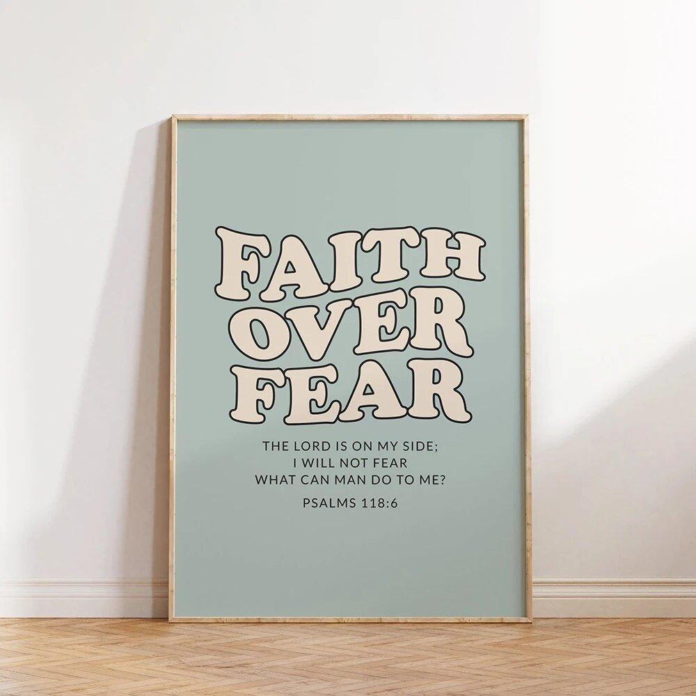 Bible Verse Poster and Prints Faith over Fear Retro Christian Quotes - MaxwellVerBeek.com