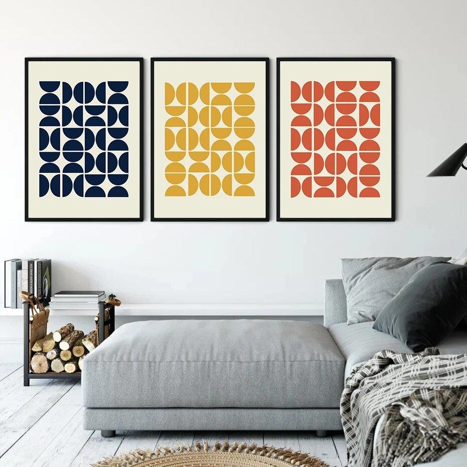 Abstract Geometric Orange Navy Yellow Mid Century Modern Posters Wall - MaxwellVerBeek.com