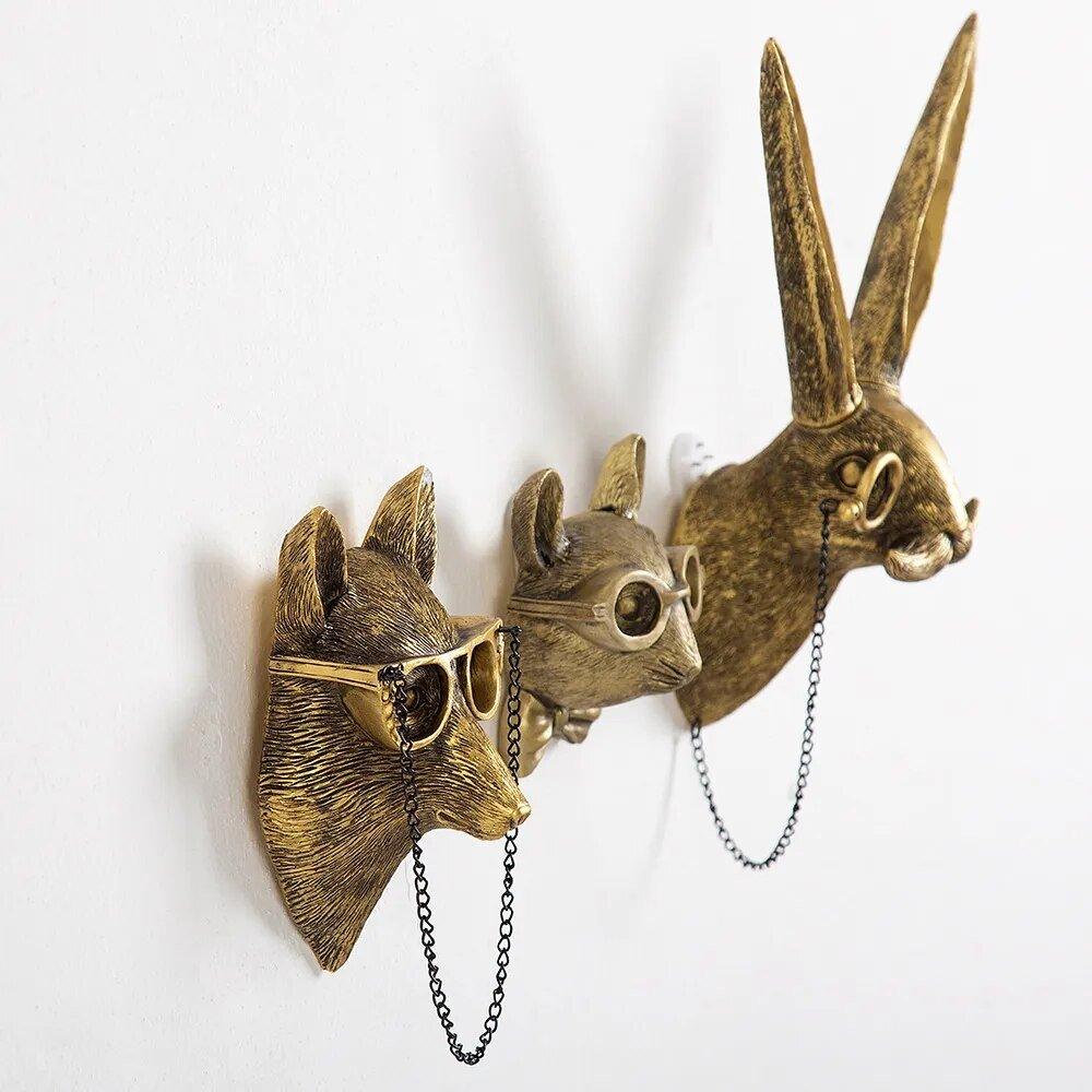 Antique Bronze Resin Animal Pendant Golden Deer Head Wall Storage Hook - MaxwellVerBeek.com