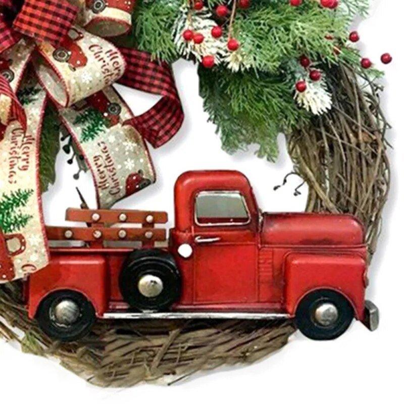 35CM Christmas Wreath Webbing Red Truck Outdoor Indoor Home Party Wall - MaxwellVerBeek.com