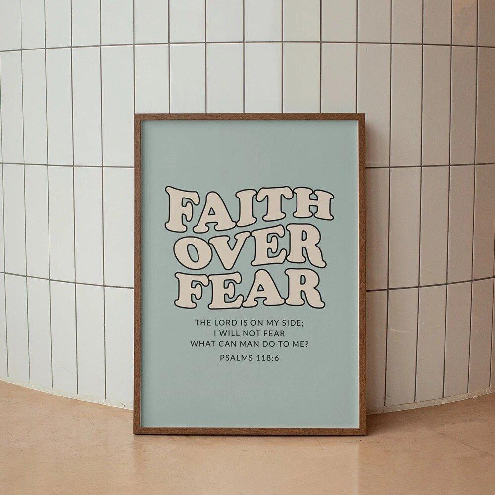 Bible Verse Poster and Prints Faith over Fear Retro Christian Quotes - MaxwellVerBeek.com