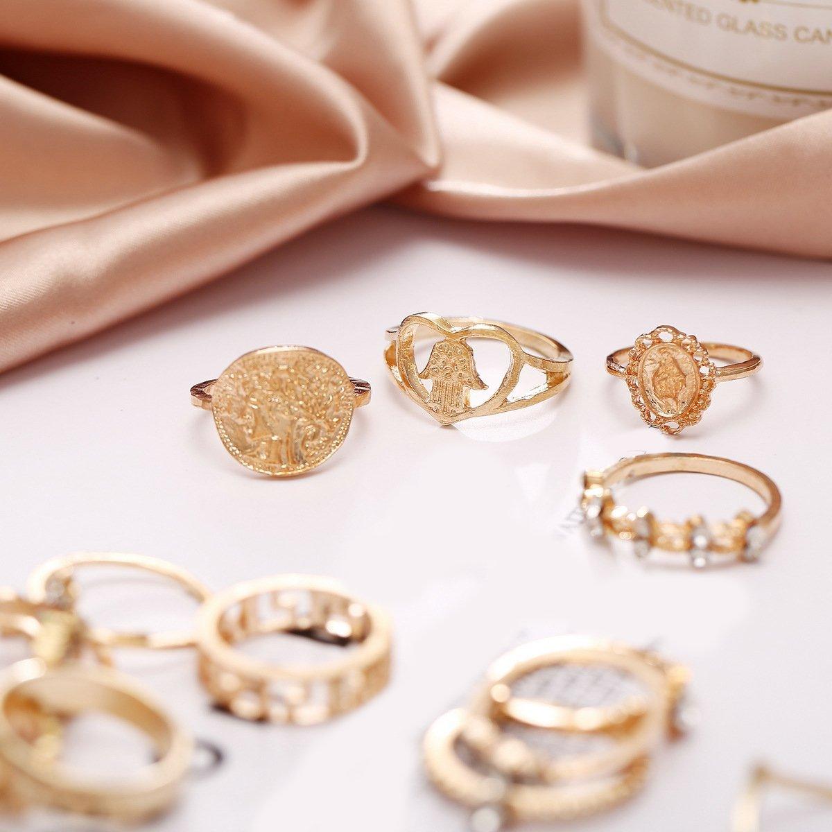 15 Piece Assorted Ring Set With Austrian Crystals 18K Gold Plated Ring in 18K Gold Plated ITALY Design