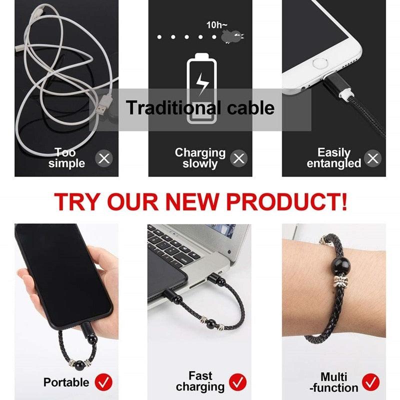 Leather Portable USB Type C and Micro Bracelet Phone Charger