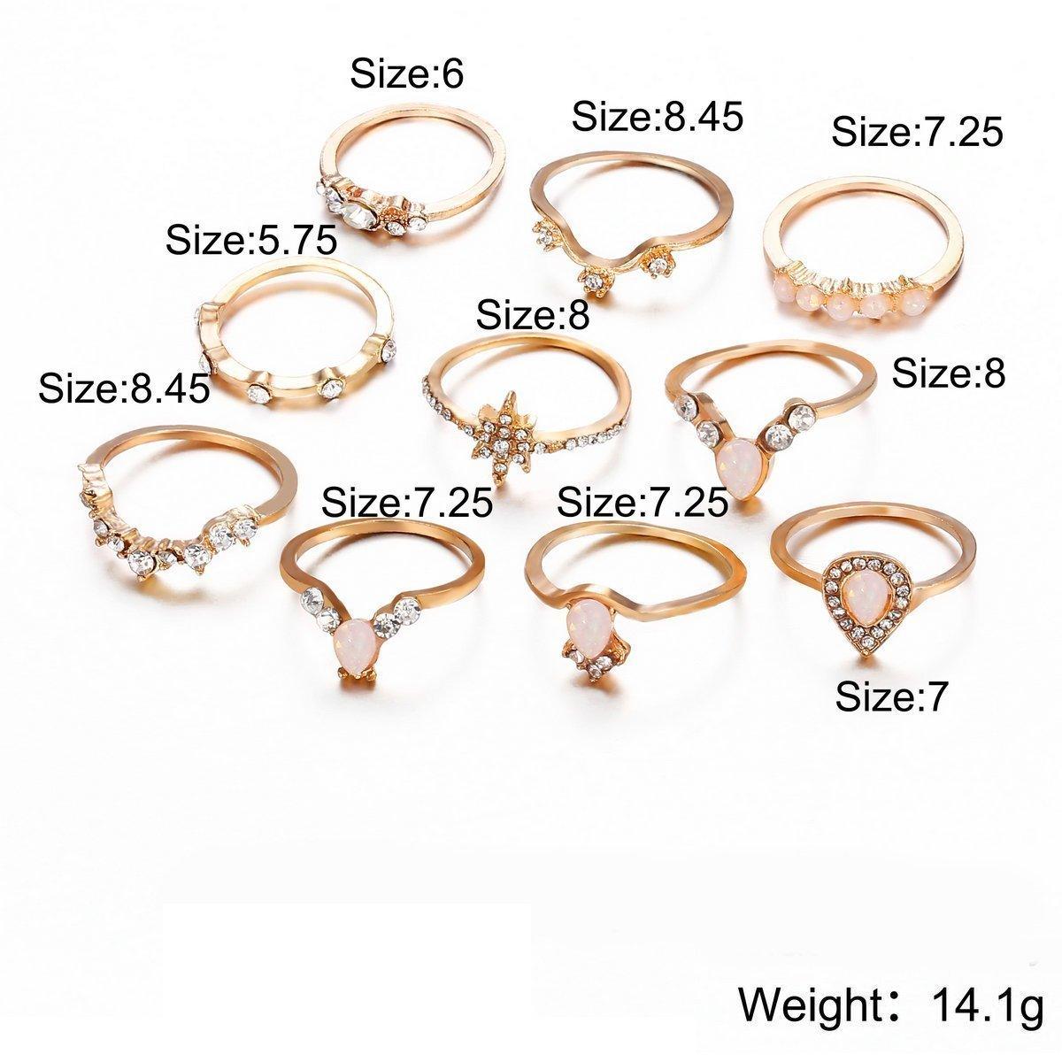 10 Piece Opal Created Ring Set With Austrian Crystals 18K Gold Plated Ring ITALY Design