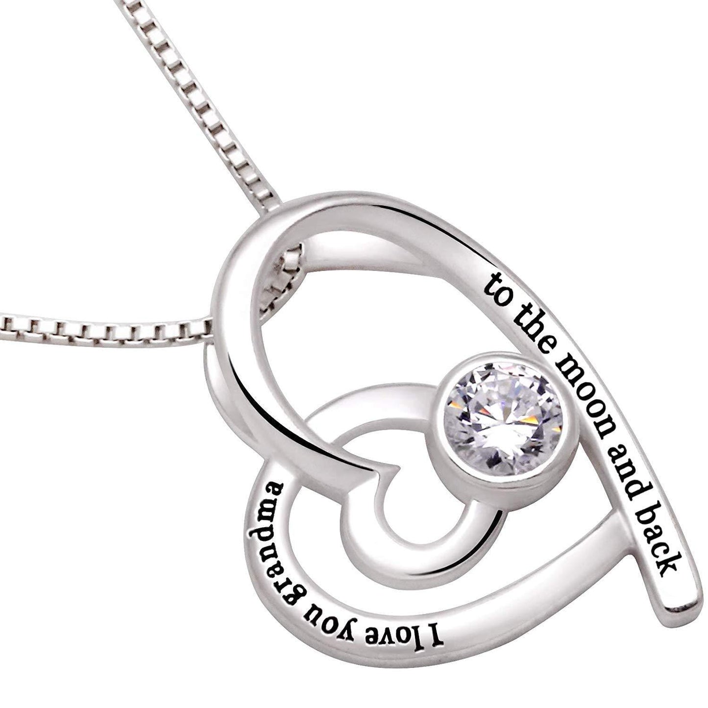 "I Love you Grandma to the moon and back" Heart Necklace Embellished with  Crystals in 18K White Gold Plated