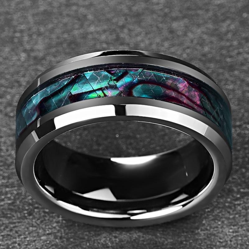 Abalone Shell Beveled Tungsten Carbide Ring - MaxwellVerBeek.com